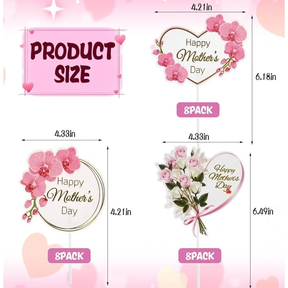 Charming Pink Floral Mother's Day Cake Topper Set